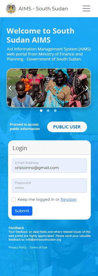 South Sudan AIMS Mobile Responsive View